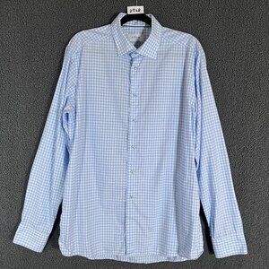 Eton Fine Twill Cotton Slim Check Button Up Shirt - Men's Size 43/17 - Blue